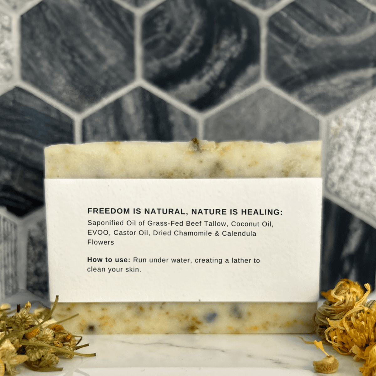 Dried Chamomile & Calendula Unscented Tallow Soap Bar