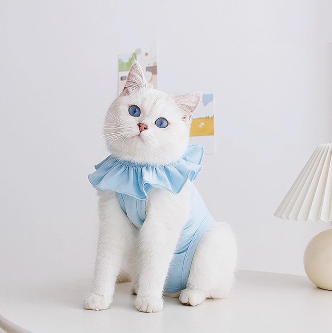 Breathable Cat Recovery Suit with Ruffle Collar-0