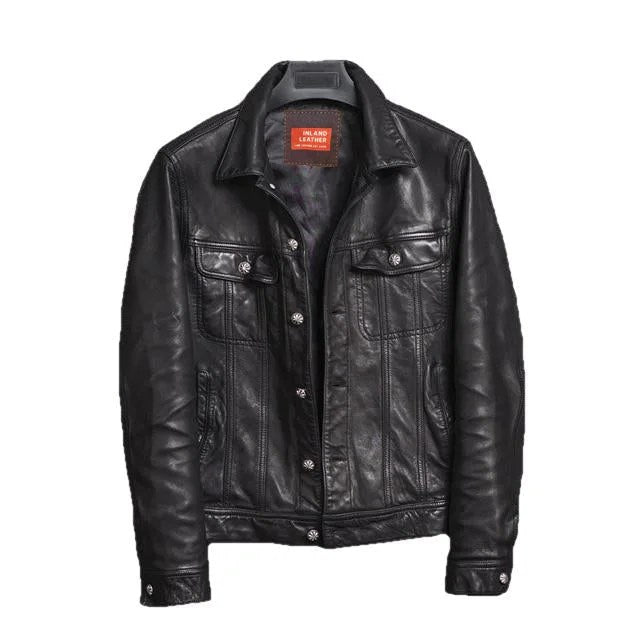 Brix Men's Leather Jacket Sheepskin Coat - Black, L