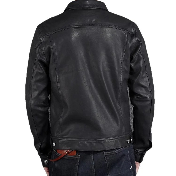 Brix Men's Leather Jacket Sheepskin Coat - Black, M