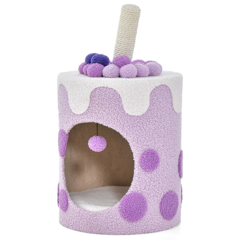 NNECW Bubble Tea Cat Tree Tower Cat Condo Furniture with Scratching Post-Purple-1