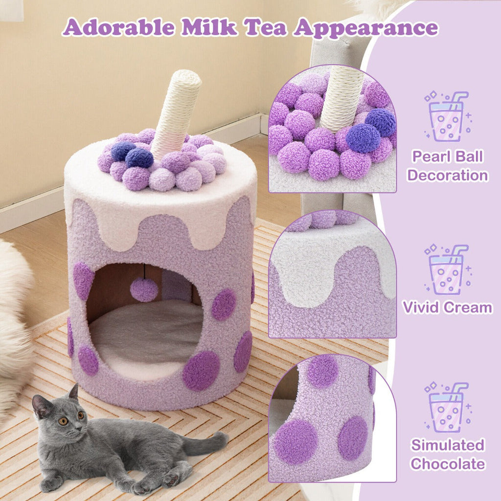 NNECW Bubble Tea Cat Tree Tower Cat Condo Furniture with Scratching Post-Purple-2