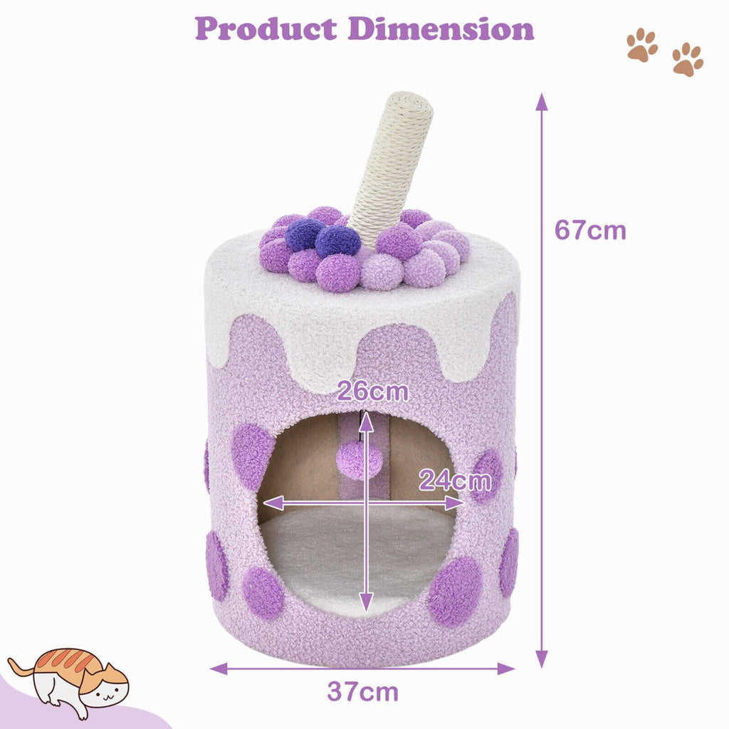NNECW Bubble Tea Cat Tree Tower Cat Condo Furniture with Scratching Post-Purple-3