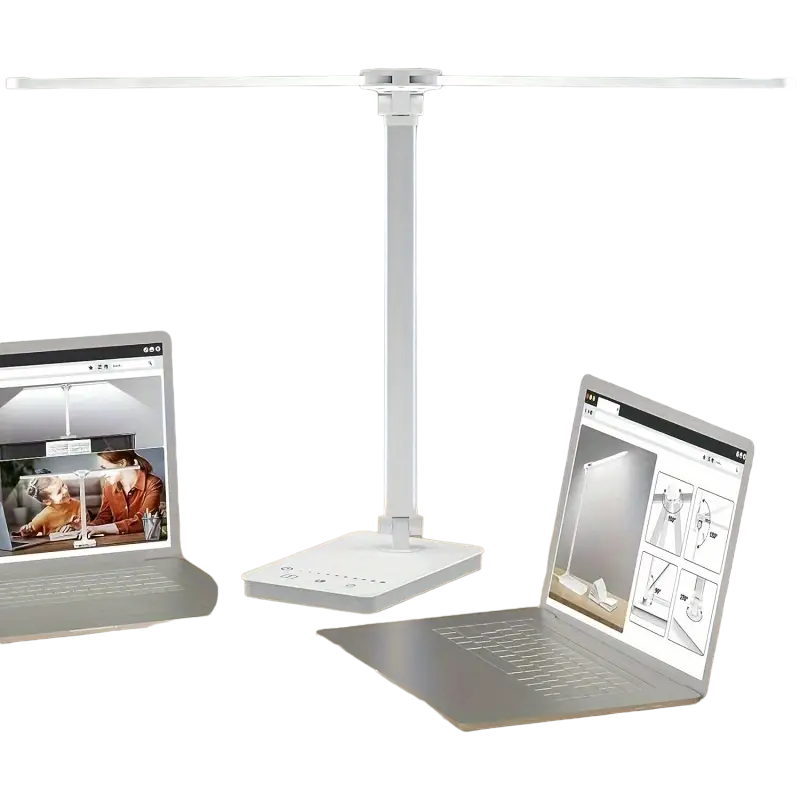 Adjustable Folding Desk Lamp for Home Office - Modern Double-Arm LED Banker Lamp, White-0
