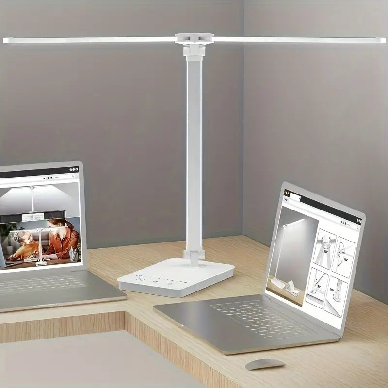 Adjustable Folding Desk Lamp for Home Office - Modern Double-Arm LED Banker Lamp, White-4