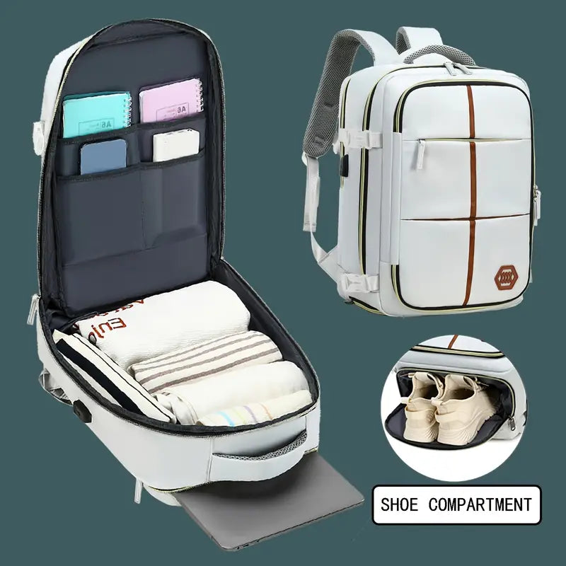 Travel Backpack with Airline-Approved Laptop Compartment and Shoes Compartment - Silver Gray and Chest Bag-2