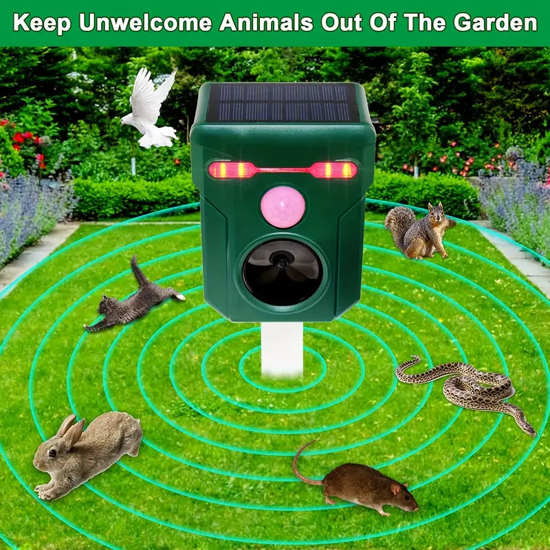 Ultrasonic Solar Animal Repeller with LED Lights & Motion Sensor-1