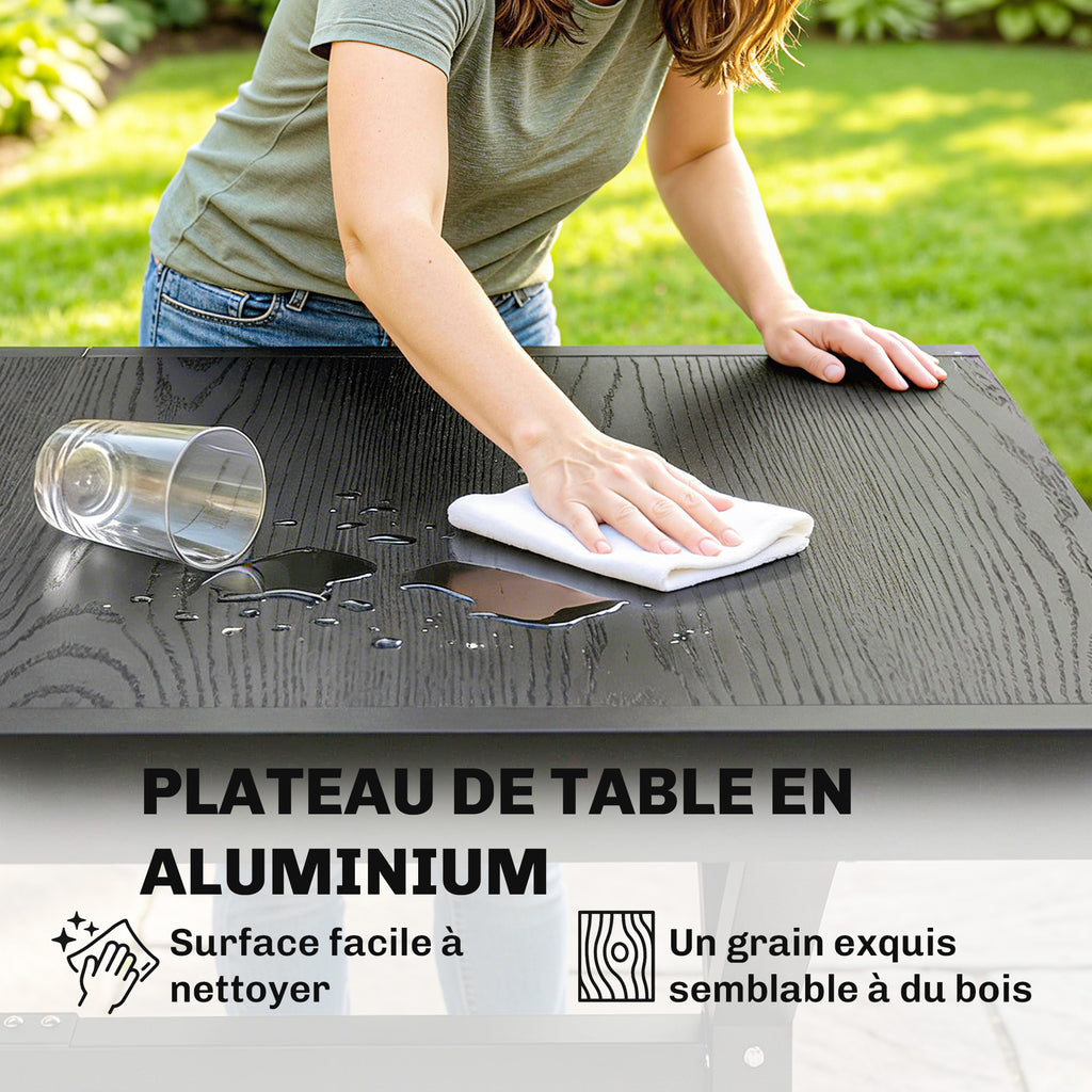 Table de Jardin Extensible Aluminium Table de Repas Extérieure Effet Bois 8-10 Personnes 214x85x73cm Gris Anthracite-4