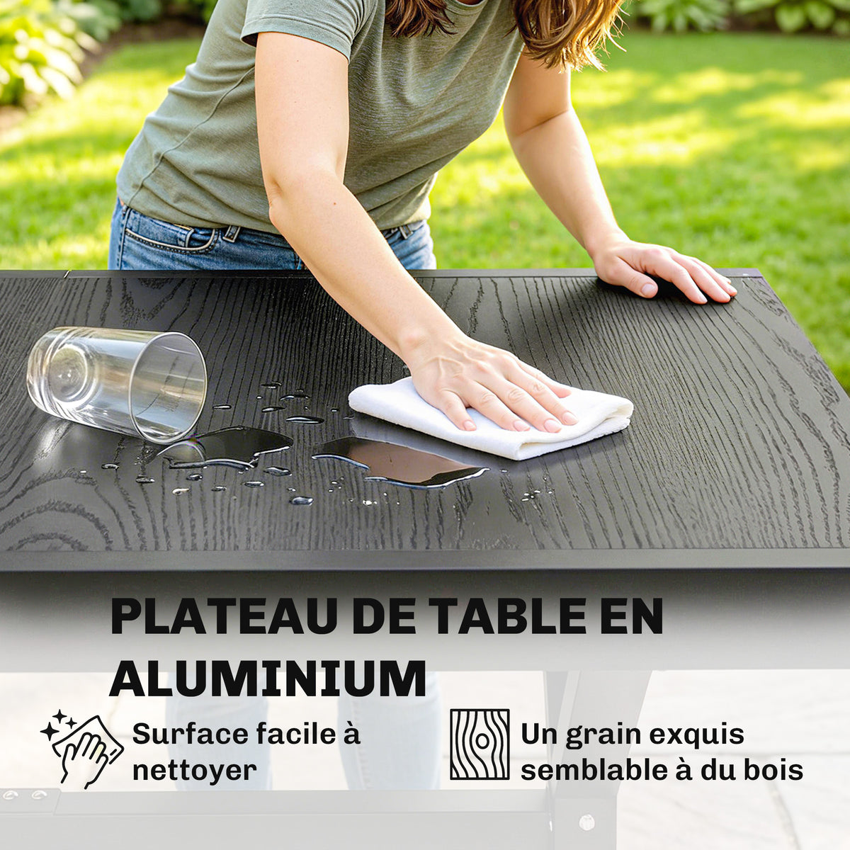 Table de Jardin Extensible Aluminium Table de Repas Extérieure Effet Bois 8-10 Personnes 214x85x73cm Gris Anthracite-4