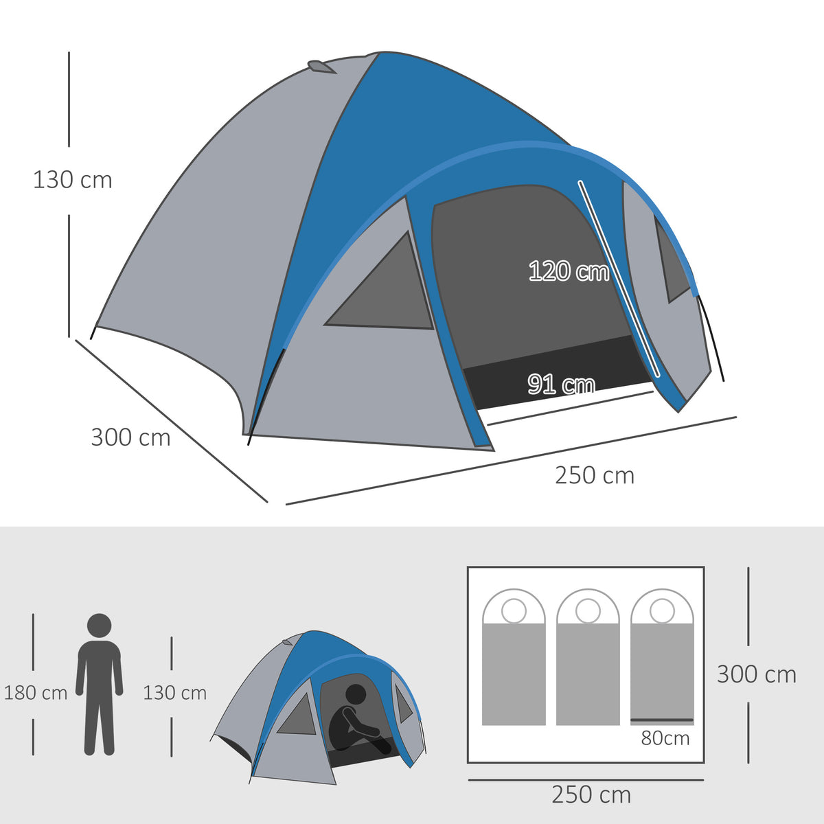 Tente de camping familiale 3 personnes tente dôme étanche légère, ventilée facile à monter double porte et-2