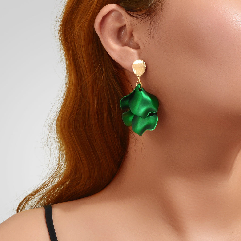 1pair Elegant Flower Petal Dangle Earrings for Women Daily Dating Party Jewelry