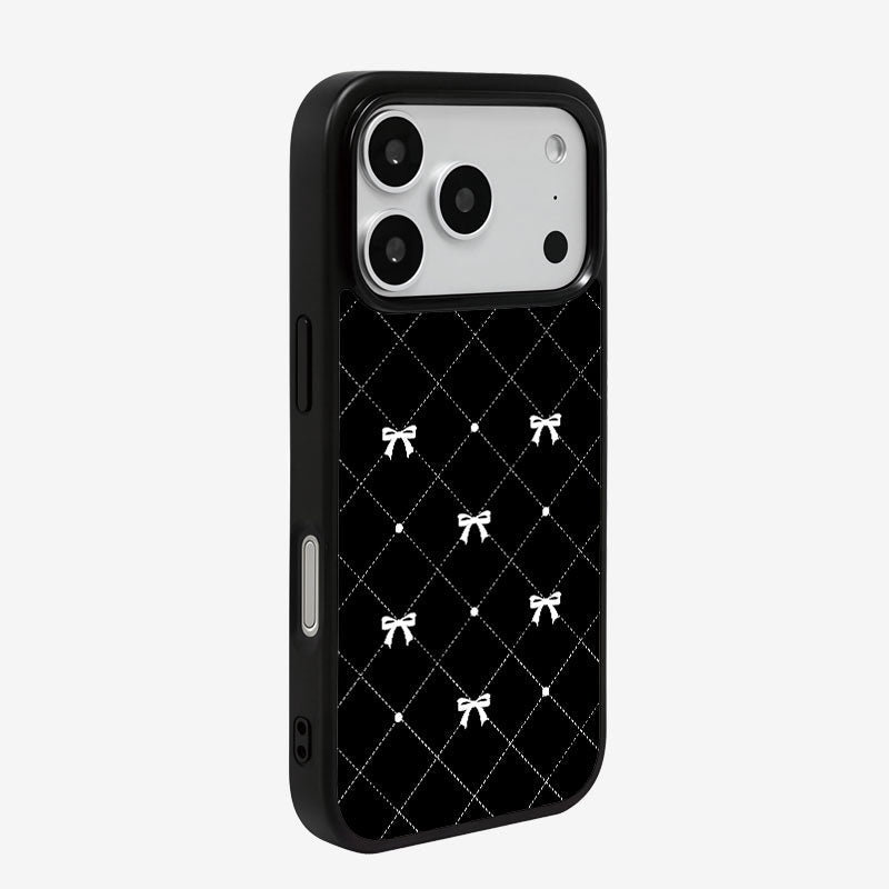 Casey Gilded Pearl Bow Black Magnetic Matte Phone Case – Anti-Fingerprint Protective Cover-1