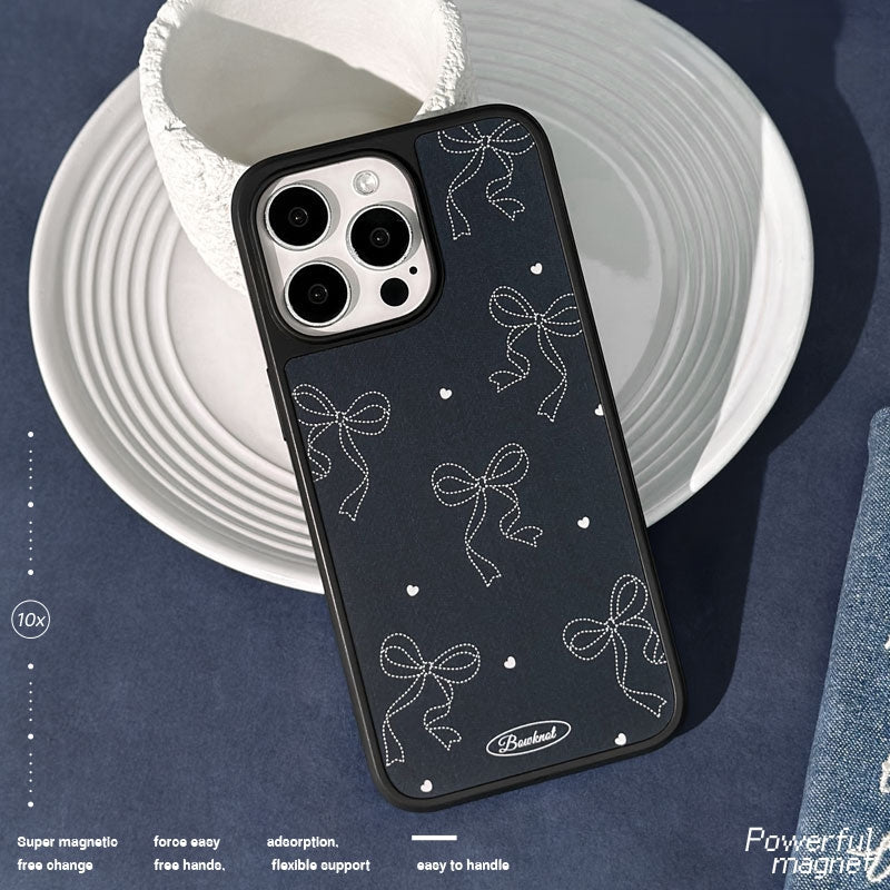 Casey Heart Bowknot Denim AG Matte Phone Case – Slim MagSafe Anti-Fingerprint TPU Protective Cover-1