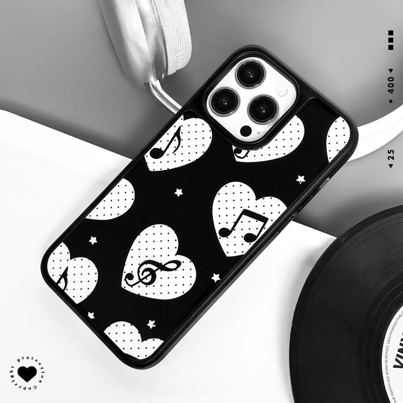 Casey Music Note Polka Dot Heart Black AG Matte Phone Case – Anti-Fingerprint TPU Bumper Protective Cover-1