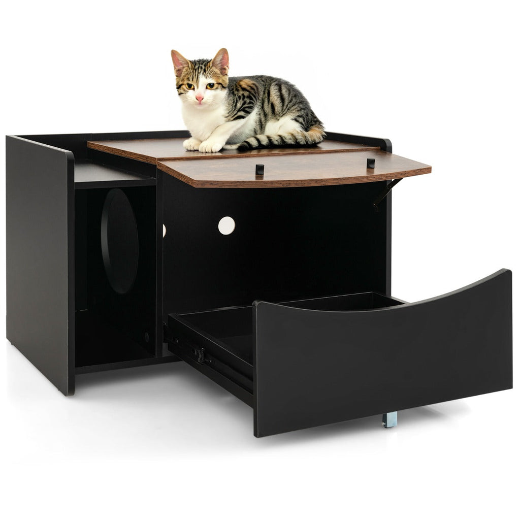 NNECW Cat Litter Box Enclosure with Pull-out Drawer and Rolling Caster-1