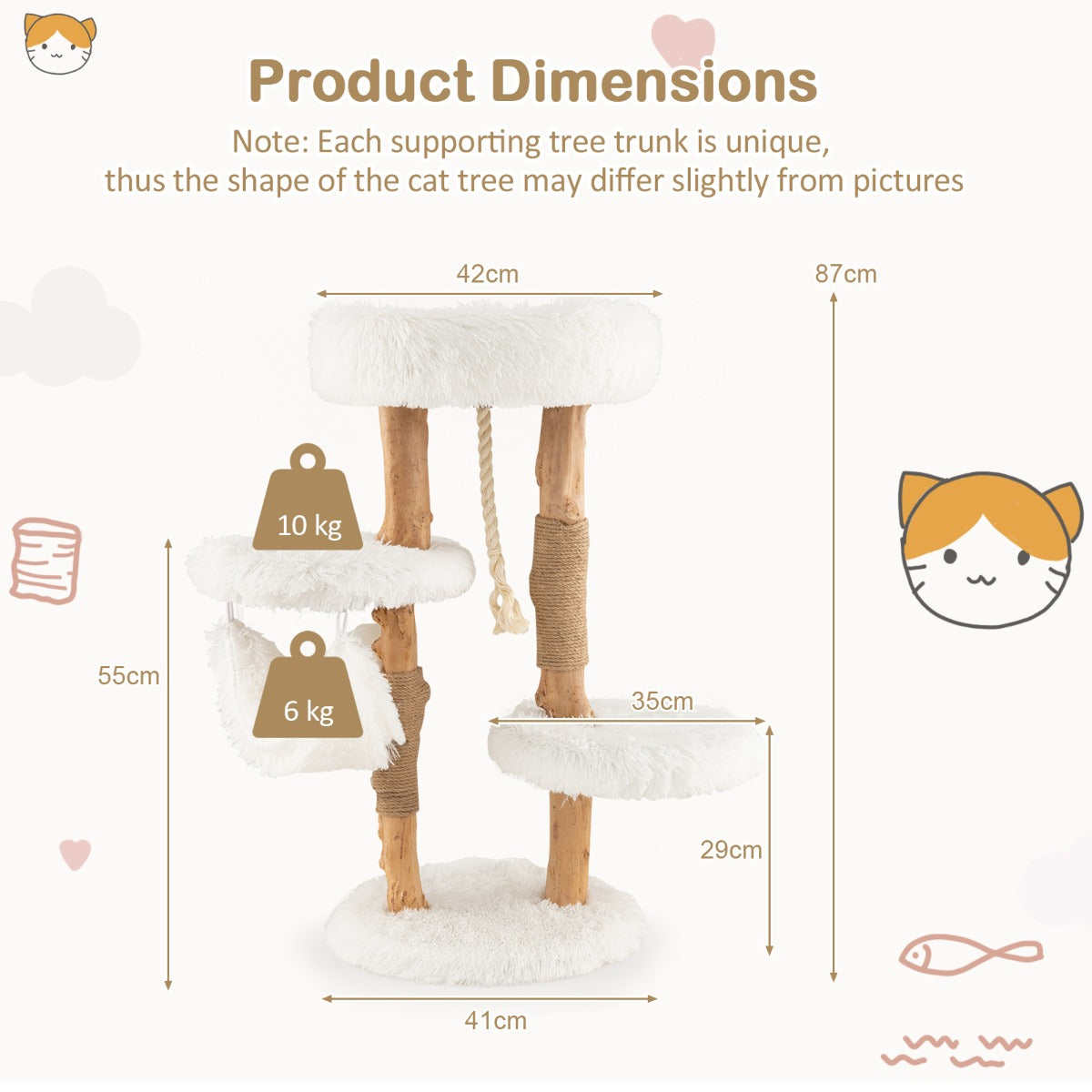 NNECW 87 CM Tall Wooden Cat Tree with Jute Scratching Posts for Pet-3