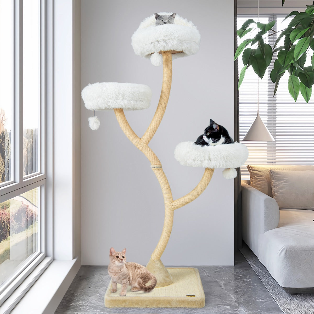 NNECW 178cm Multi-Level Cat Activity Center with 3 Warm Perches for Cat-Beige-4