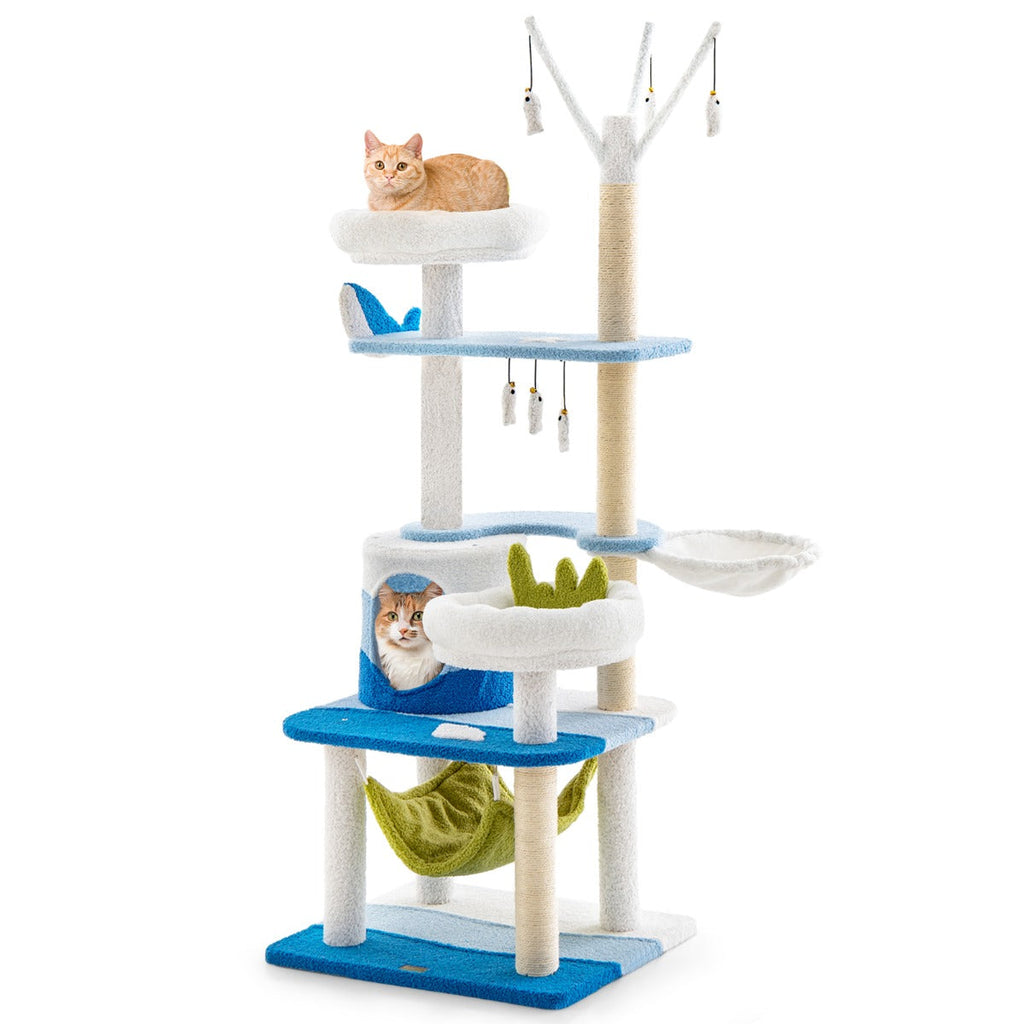 NNECW Multi-level Ocean-themed Cat Tree with Sisal Covered Scratching Posts-1