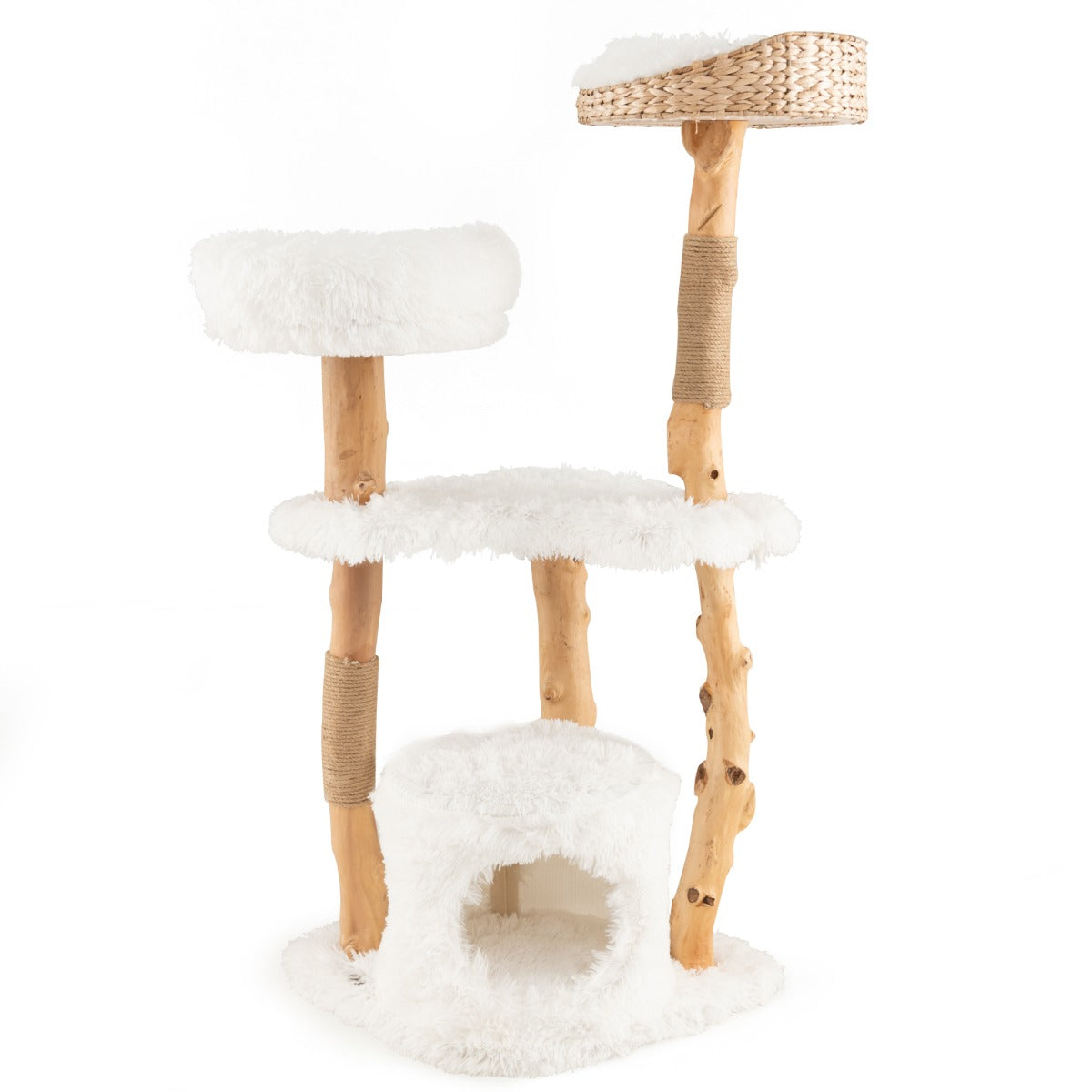 NNECW 124 CM Tall Wooden Cat Tree with Jute Scratching Posts For Pet-1