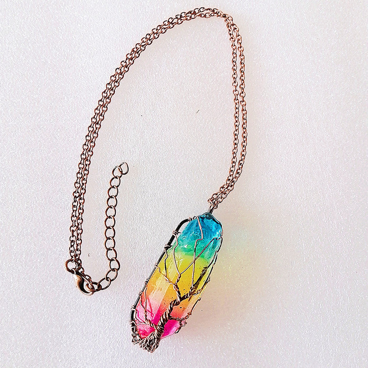 Hot Selling Stone Crystal Pillar Tree Of Life Pendant Ins Fashion Necklace-6