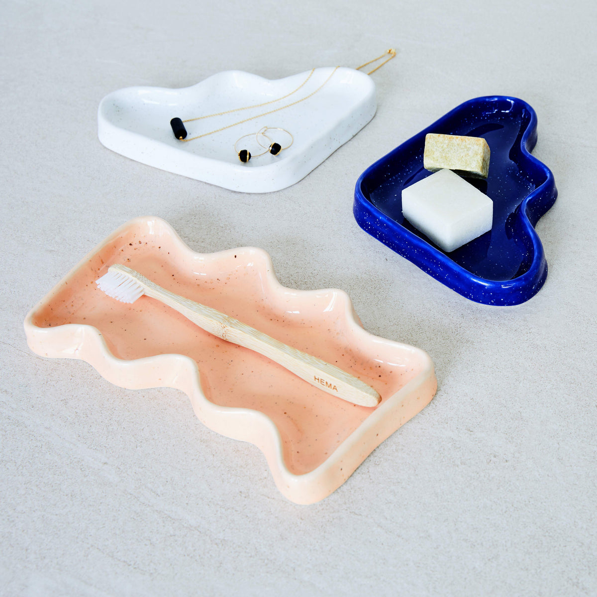 Ceramic Wave Trays - Speckled Blue - Triangle-3