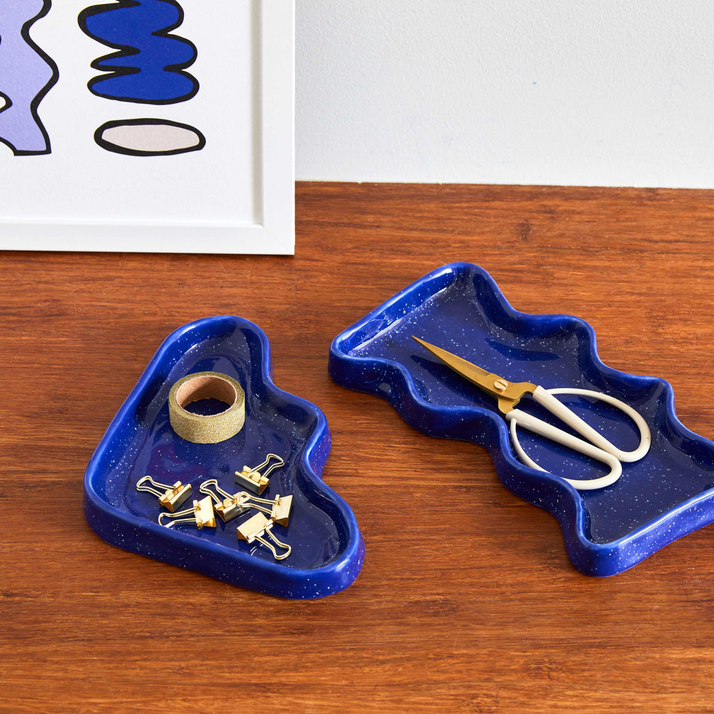 Ceramic Wave Trays - Speckled Blue - Triangle-1