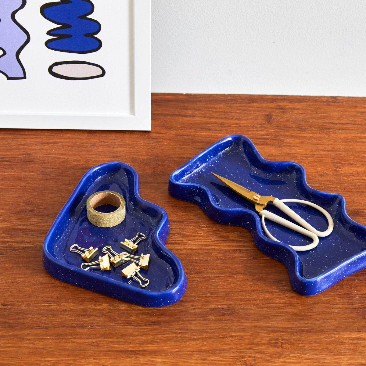 Ceramic Wave Trays - Speckled Blue - Triangle-1