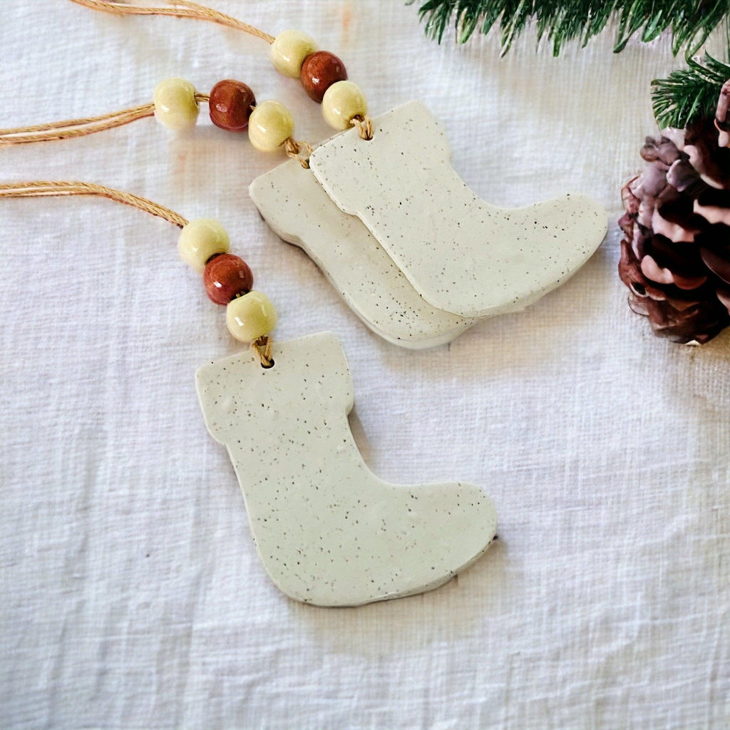 Christmas Stocking Ornament Handmade from Clay & Nova Scotia Beach Sand-0