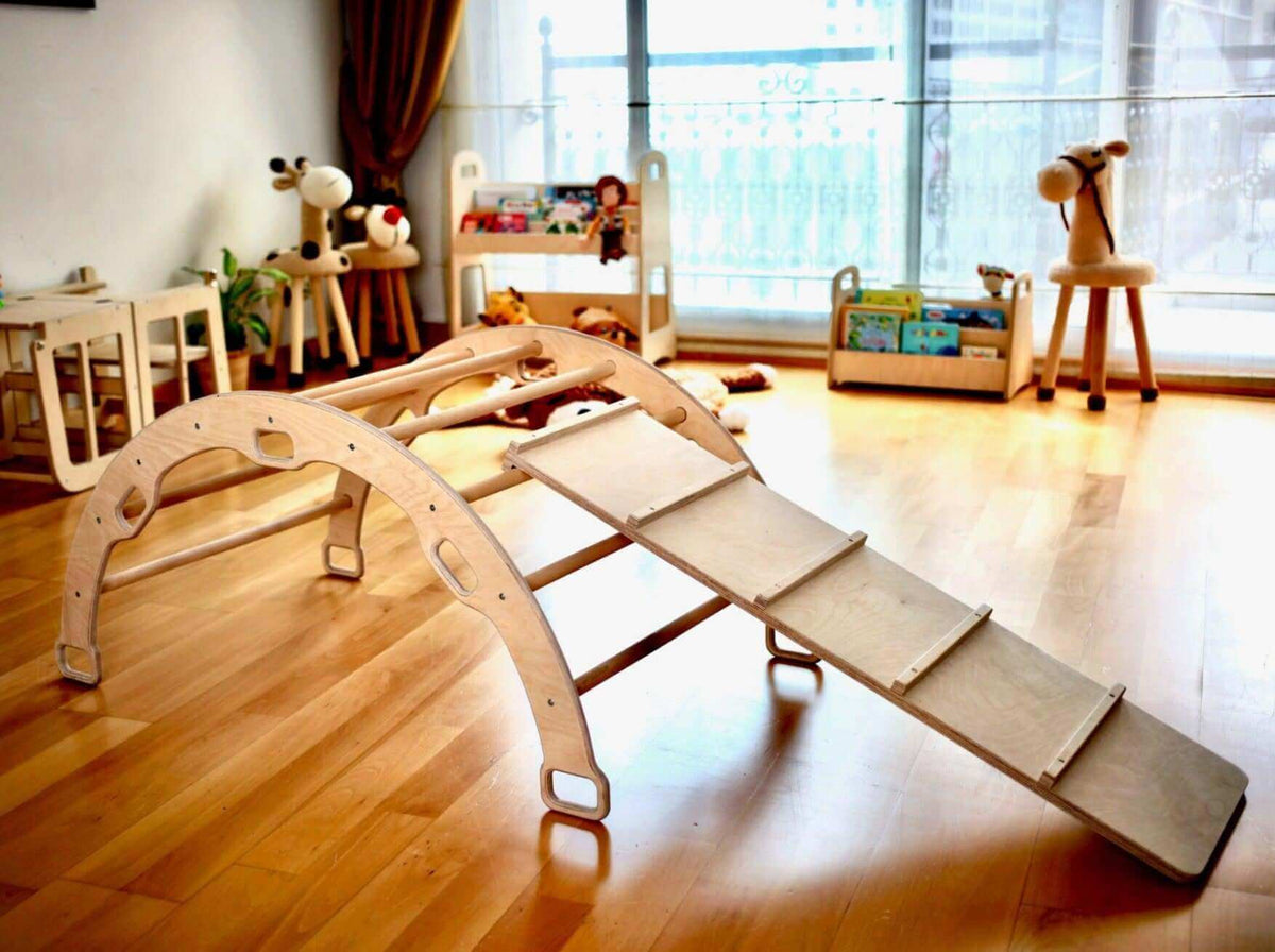 Climbing Arch with Ladder Ramp and Star Pillow Set | Wooden Climber Set-1
