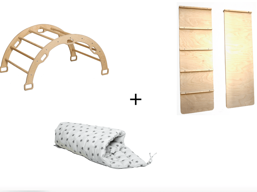 Climbing Arch with Ladder Ramp and Star Pillow Set | Wooden Climber Set-0