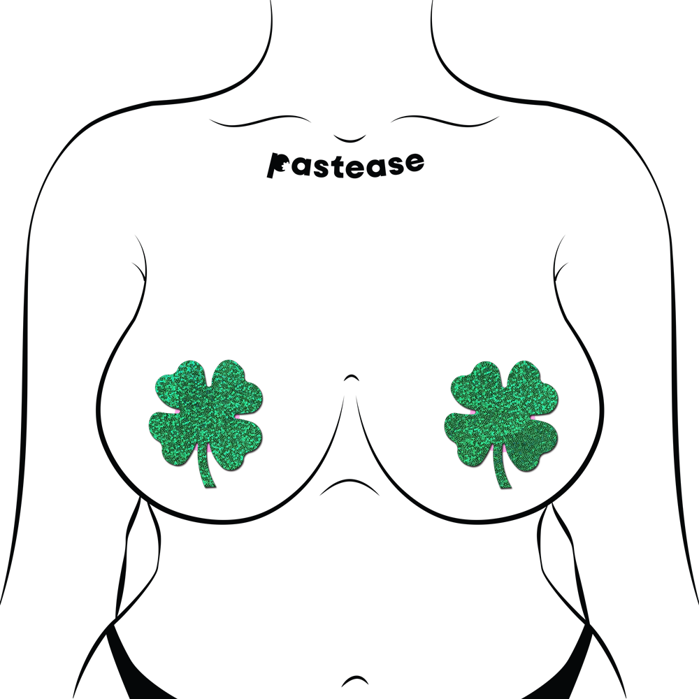 5-Pack: Four Leaf Clover: Glittering Green Shamrocks Nipple Pasties by Pastease® o/s-1