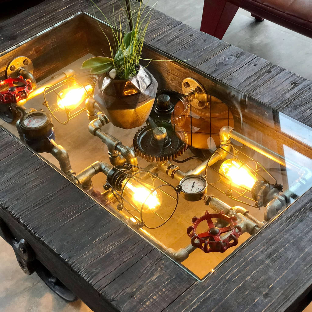 Steam punk wooden Trolley Coffee Table-1