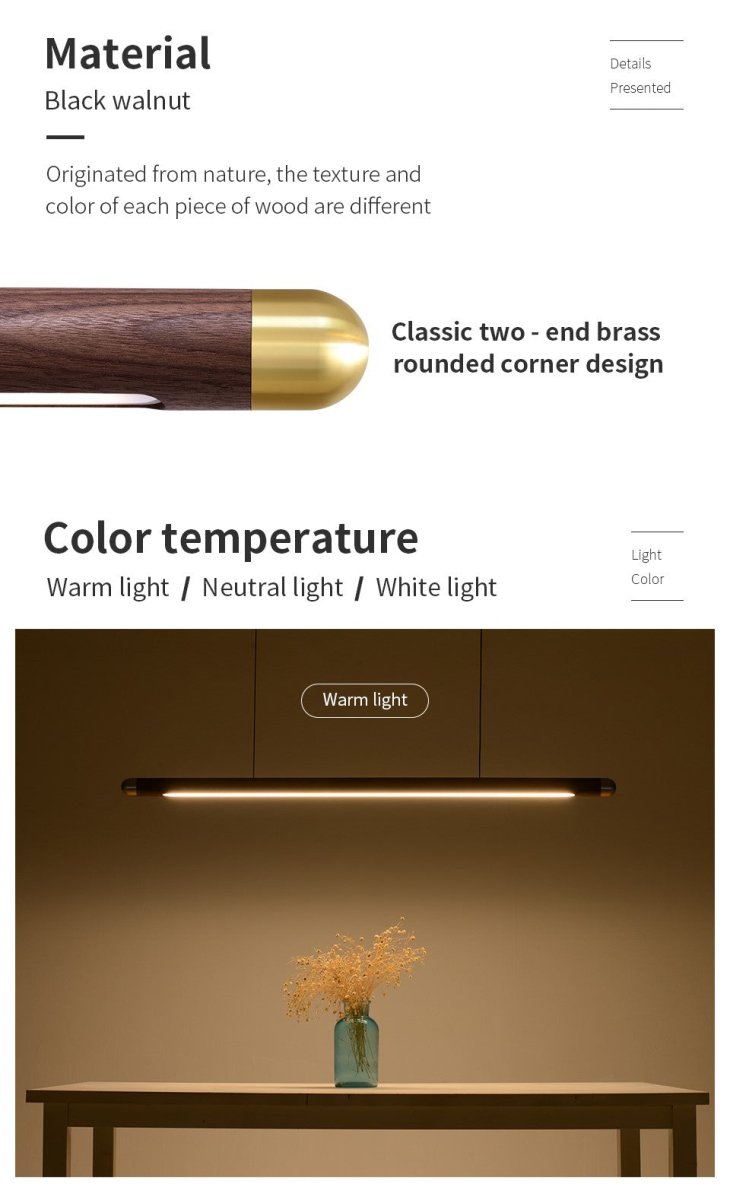 Contemporary Solid Wood and Brass Pendant Light-3