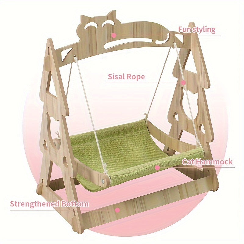 Cat Hammock Tree with Scratching Rope Lounger Bed-3