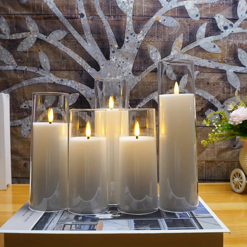 5pcs Flicker Flameless Candle Set with Remote Control and Timer - LED Candle for Festive Decor (White)-1
