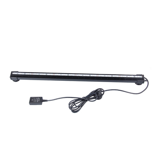 Waterproof RGB aquarium light with 18 LEDs, black plastic casing, and power cord for easy setup.