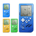 Yellow handheld Tetris game player featuring a retro design, large screen, and colorful buttons for easy gameplay.