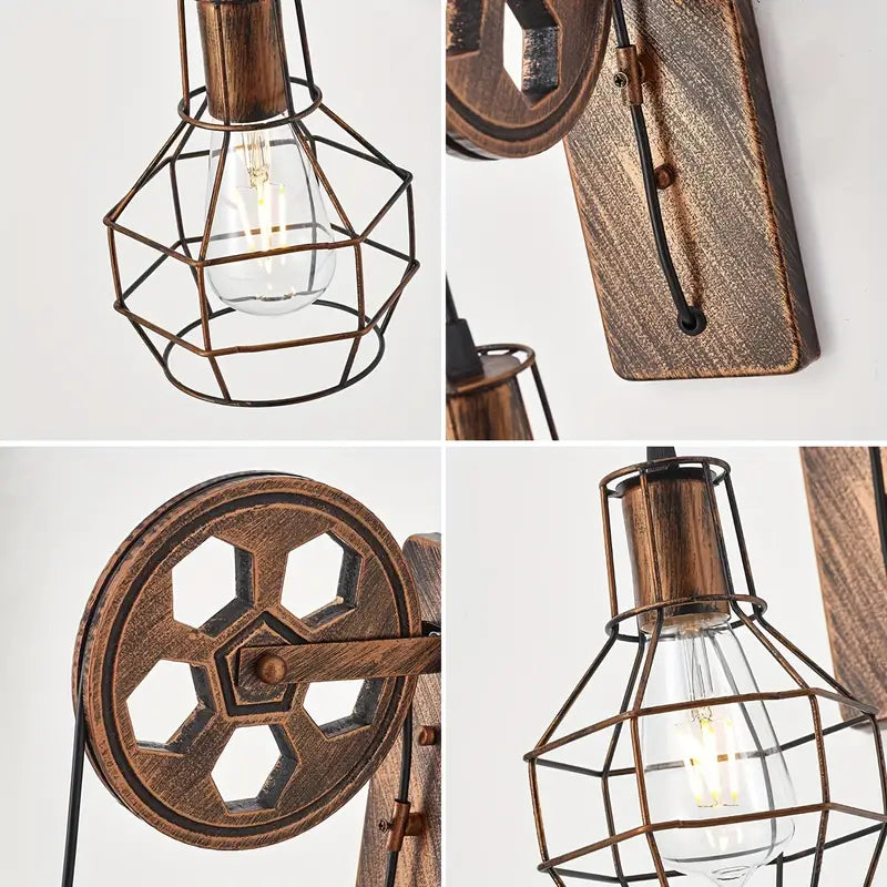 Vintage Industrial Wall Sconce - Rustic Farmhouse Bedside Lamp (Bronze)-2