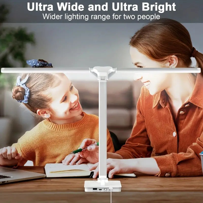 Adjustable Folding Desk Lamp for Home Office - Modern Double-Arm LED Banker Lamp, White-1