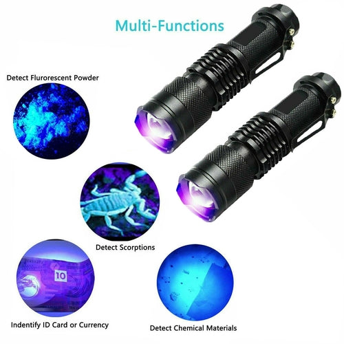 2 Pack UV Flashlight LED Handheld Blacklight Ultra Violet Flashlight
