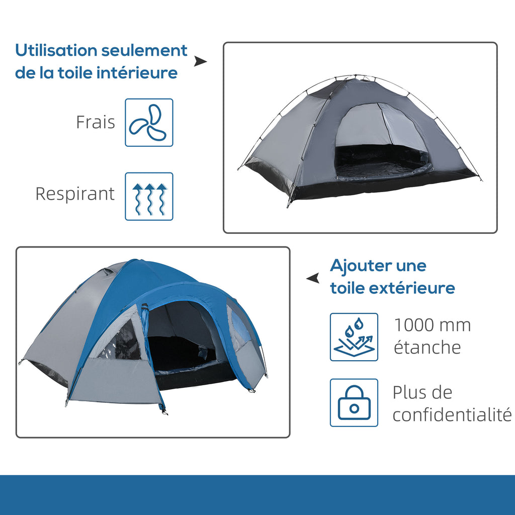 Tente de camping familiale 3 personnes tente dôme étanche légère, ventilée facile à monter double porte et-3