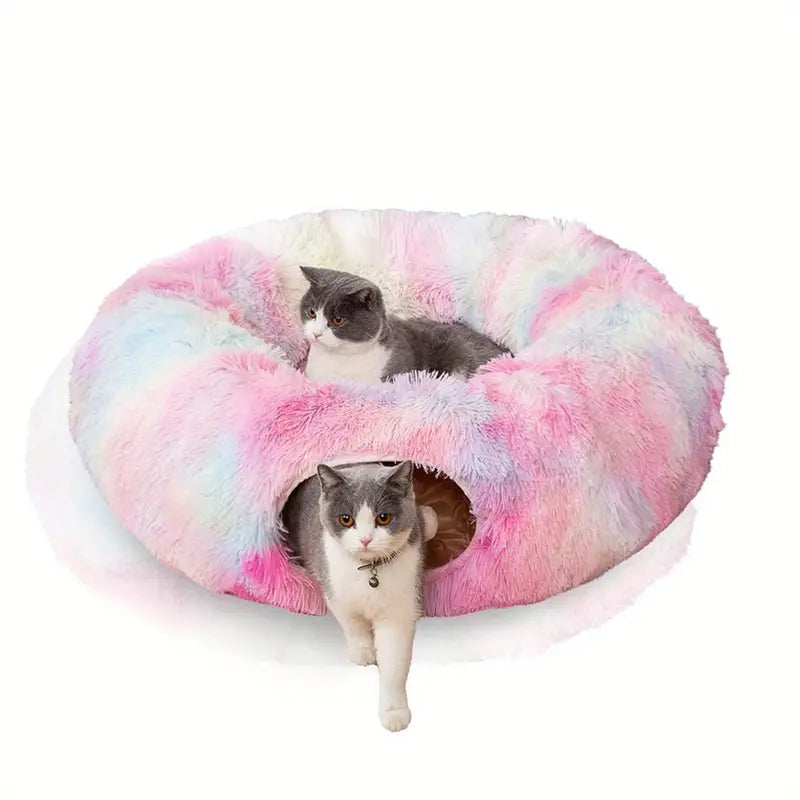 Cozy Plush Cat Tunnel Nest with Hanging Ball Toy - Perfect Kitten Hideaway-0