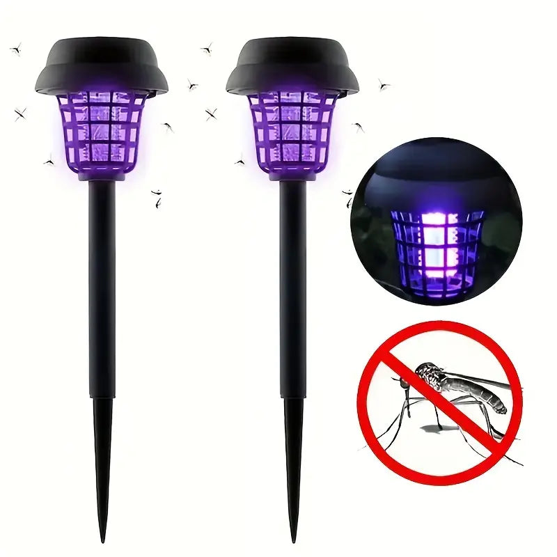 2pcs Solar Mosquito Killer Lamp Set - Outdoor Waterproof Fly Trap & Insect Repellent-1