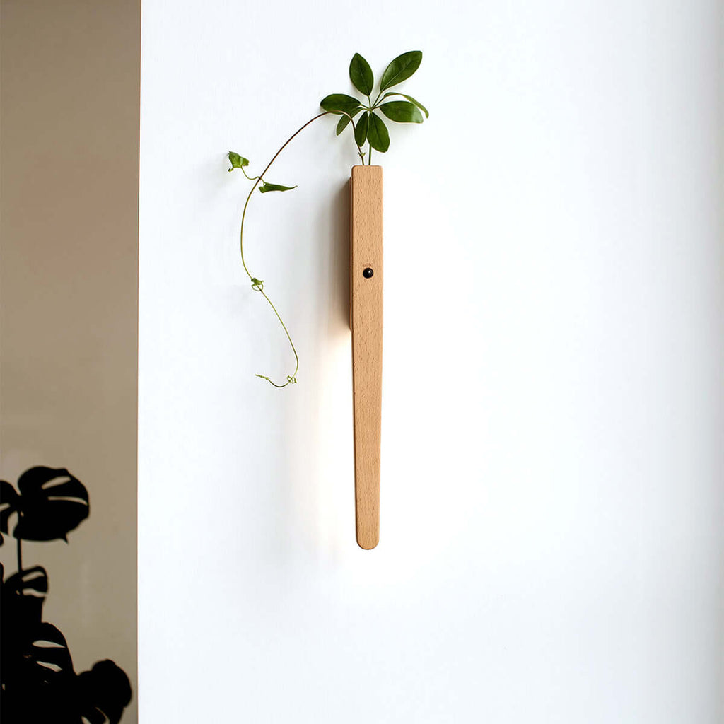 Extended Solid Wood Wall Vase Lamp with Motion Sensor-0