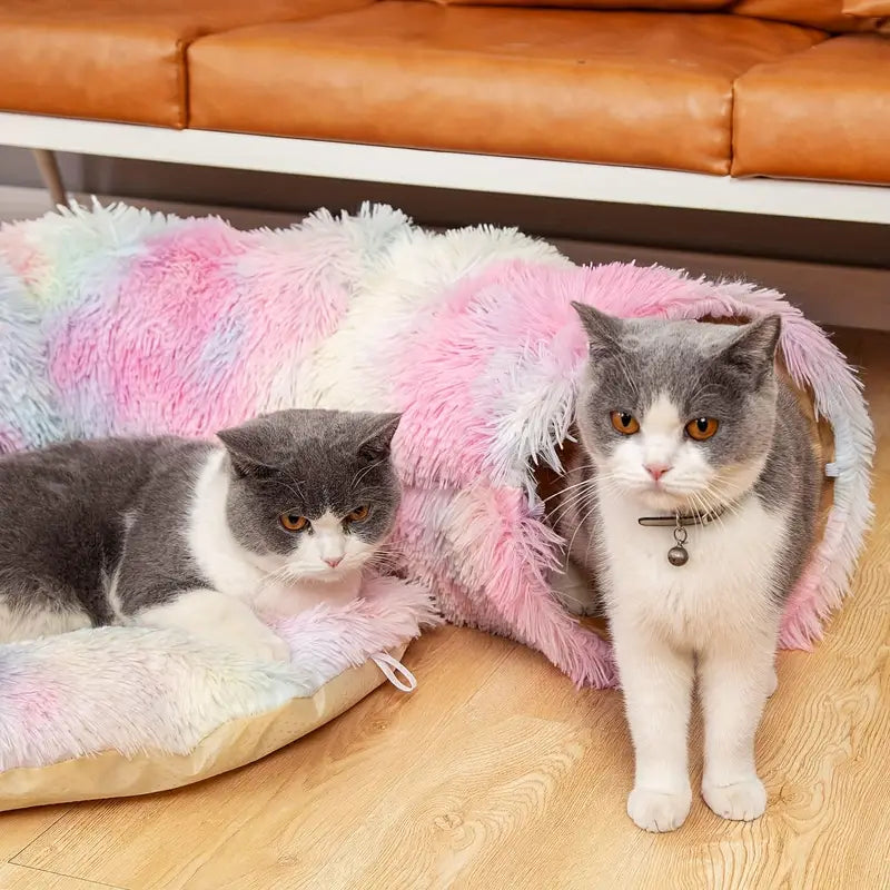Cozy Plush Cat Tunnel Nest with Hanging Ball Toy - Perfect Kitten Hideaway-3