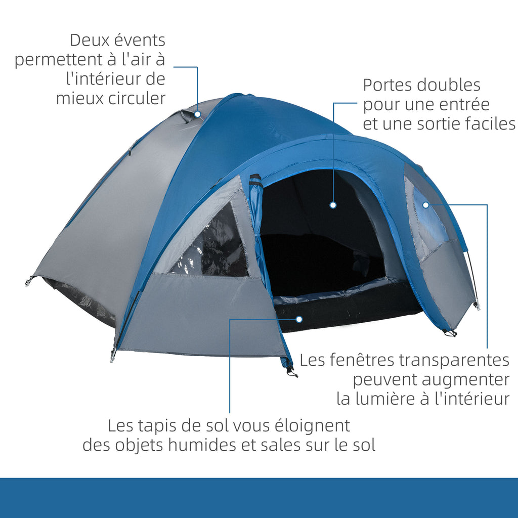 Tente de camping familiale 3 personnes tente dôme étanche légère, ventilée facile à monter double porte et-6