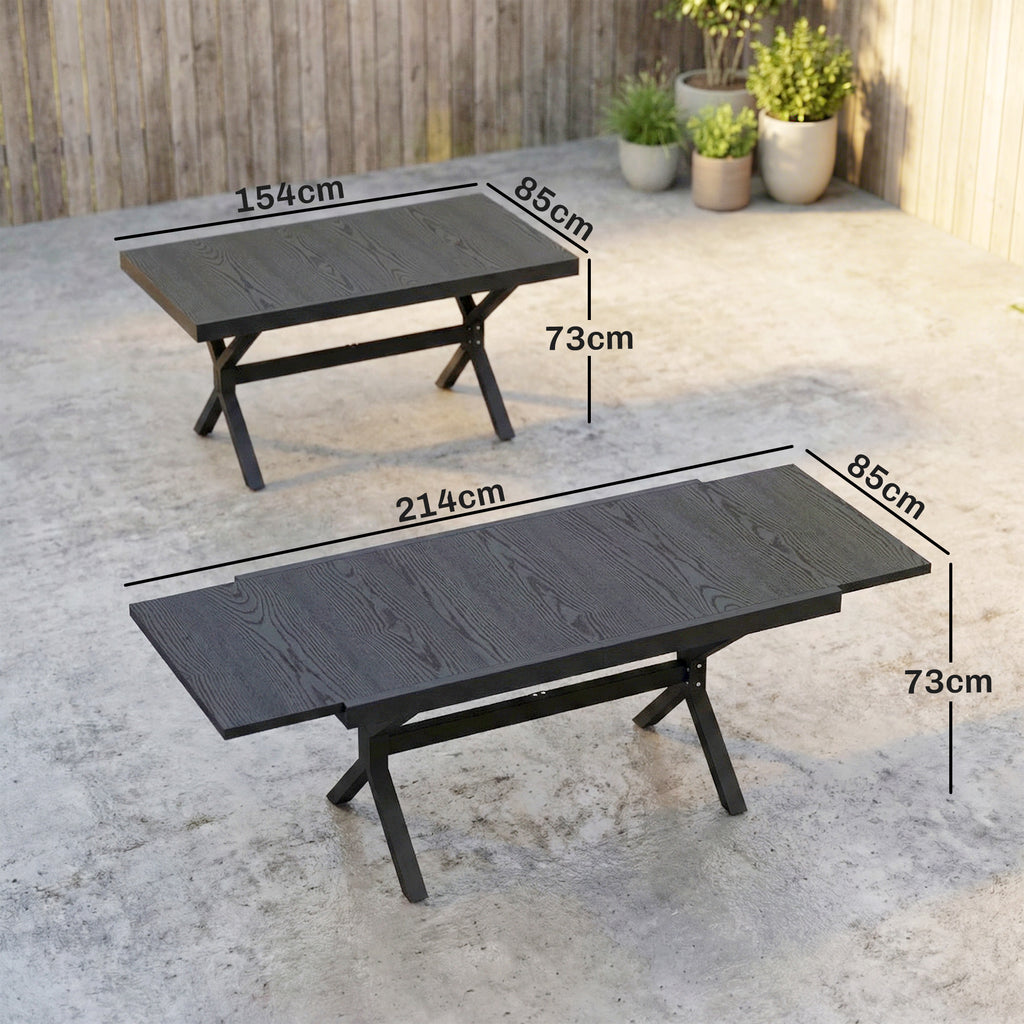 Table de Jardin Extensible Aluminium Table de Repas Extérieure Effet Bois 8-10 Personnes 214x85x73cm Gris Anthracite-2