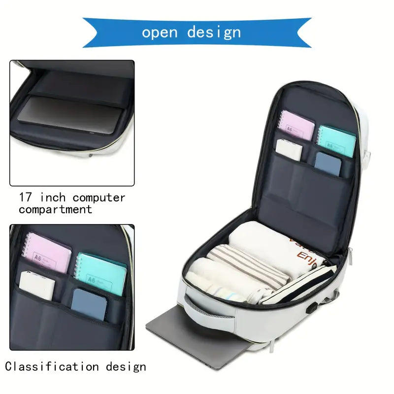 Travel Backpack with Airline-Approved Laptop Compartment and Shoes Compartment - Silver Gray and Chest Bag-4