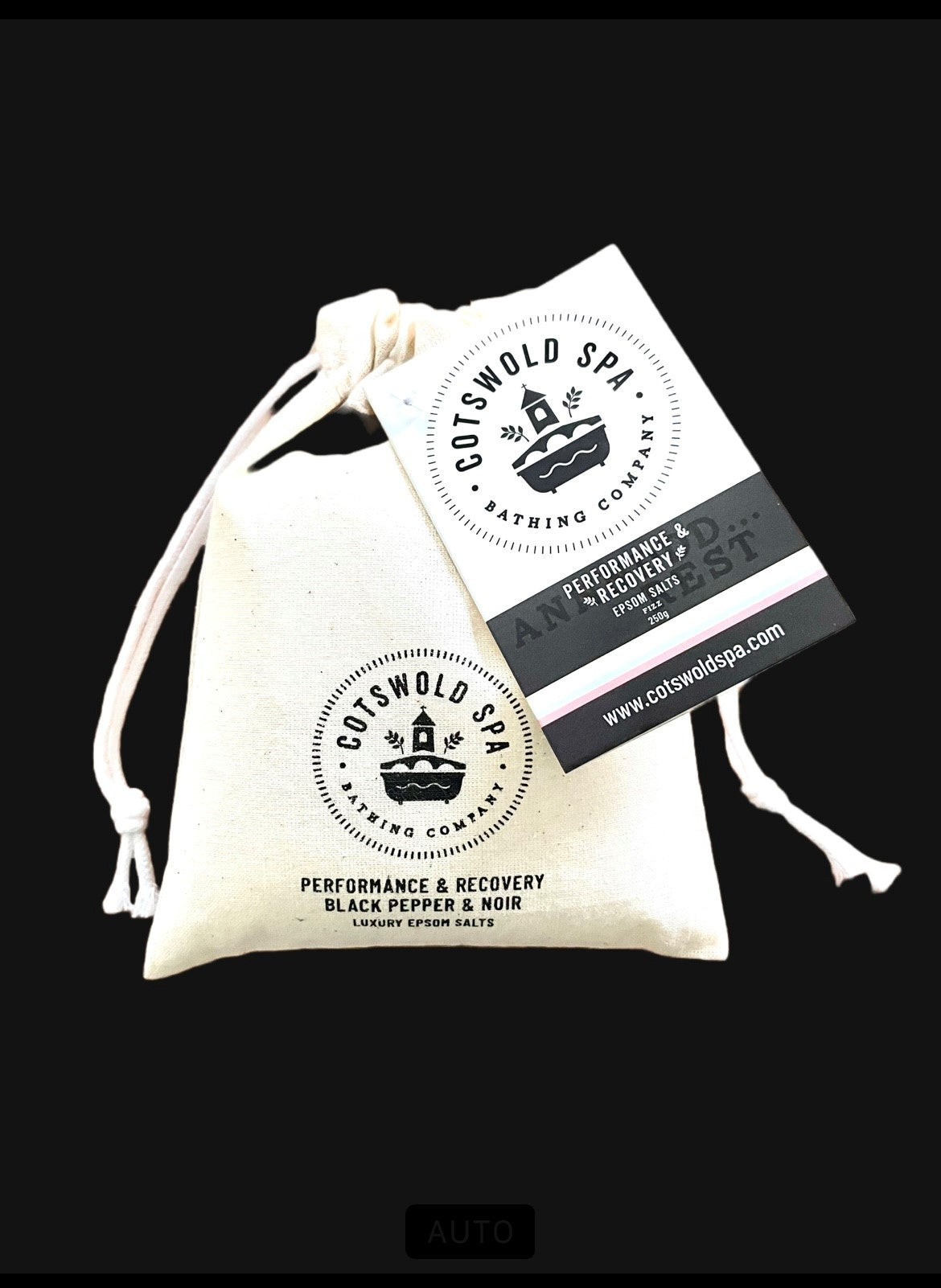 Performance & Recovery Epsom Salts Cotton Pouch with Black Pepper & Noir (250g)-1