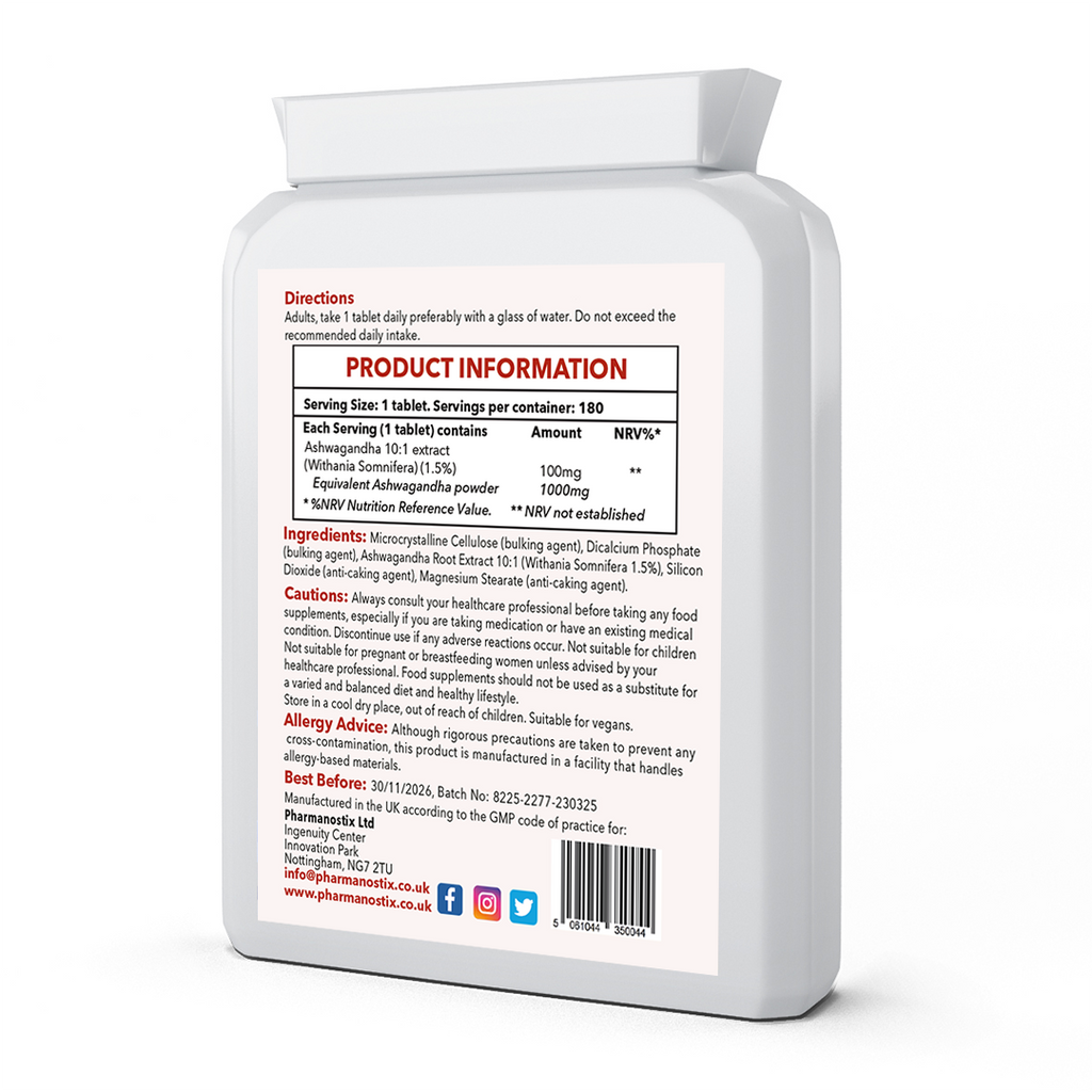 Ashwagandha 1000m Tablet,  1.5% Withanolides, 180 Vegan Tablets-1